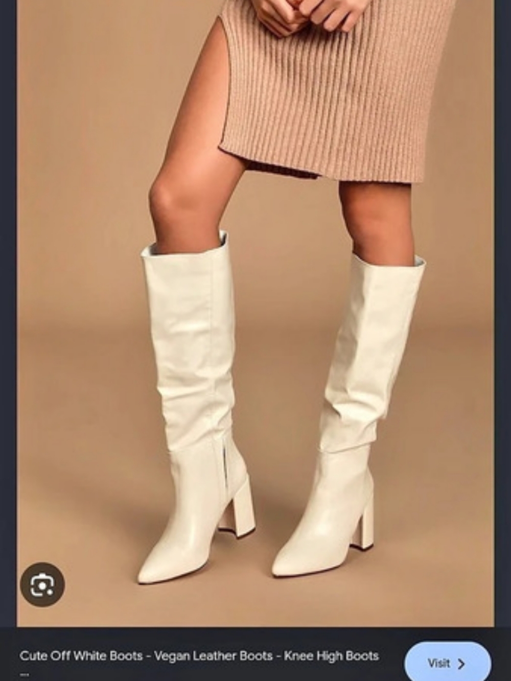 Lulus Katari Off White Pointed-Toe Knee High Boots Size 10